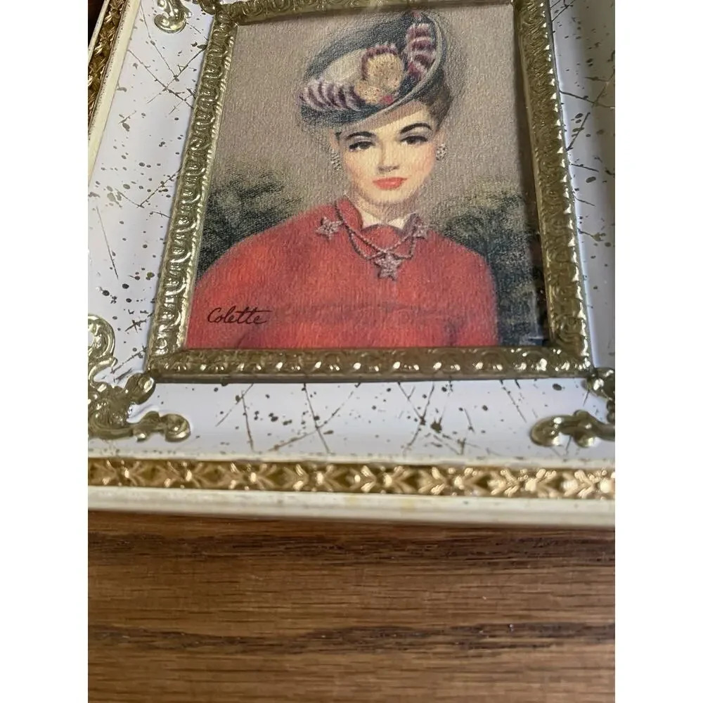 Vintage 1950s Hollywood Regency Framed Art Prints Woman In Gold Shadow Box Frame